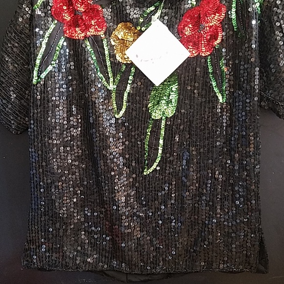 In fashion pure silk sequin shirt. Size large - Picture 2 of 8